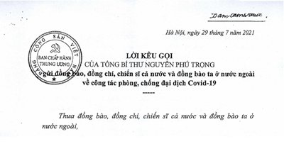 Lời kêu gọi của Tổng Bí thư Nguyễn Phú Trọng